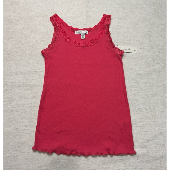 French Laundry Women’s Y2K Lace Trim Cami Pink Large Preppy 90’s Ribbed Layering - Picture 2 of 6